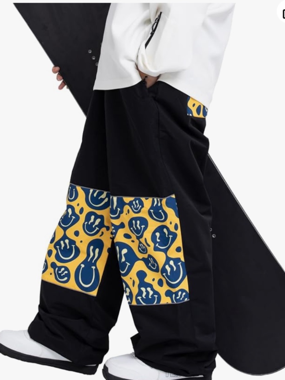 NEW Reflective Baggy Cargo Snow Ski & Snowboard Pants for Women Men Smiley Face